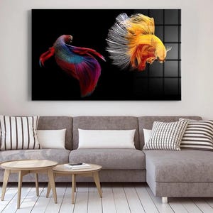 Koi Fish Glass Wall Art,Modern Aquarium Decor,Fish Glass Wall Panel,Tempered Glass Artwork,Colorful Fish Wall Art, Abstract Glass Print,Gift