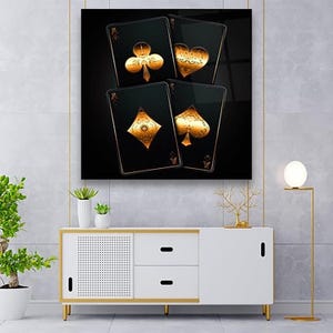 Arte delle carte da gioco, regali per uomini, arte di lusso, regalo per la festa del papà, regalo per trasloco, buona fortuna, regalo per fidanzato, regalo per trasloco, arte murale in vetro, asso regina
