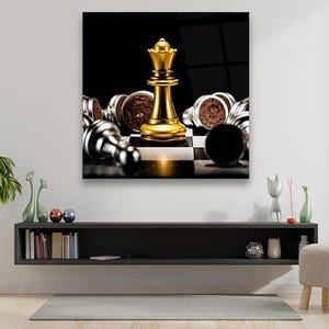 Chess Wall Decor,Modern Artwork, Trend Wall Art,Battle of Kings,Chess Glass Art,Battle of Chess Kings,Gift Glass Wall Art, Personalized Gift