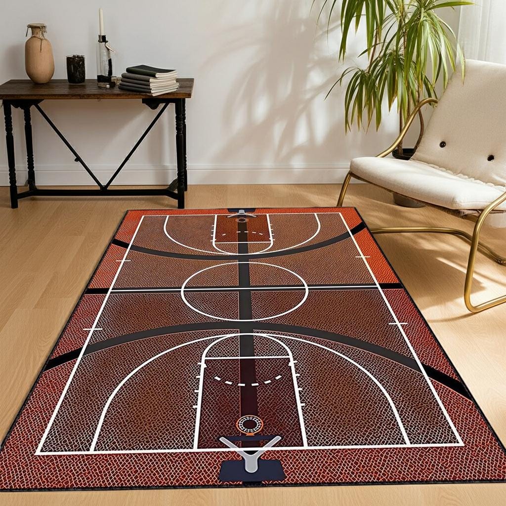 Basketball Court Area Rug – Sports Game Room Floor Mat - Etsy