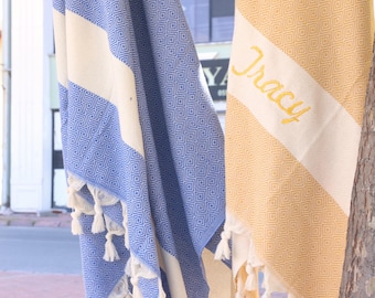 Personalized Light Weight Beach Towel: Turkish Organic Cotton With Monogram