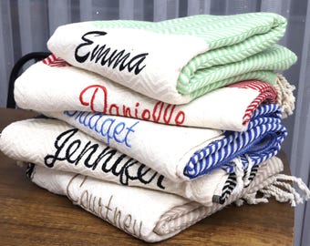 Personalized Turkish Beach Towel: Custom Names or Logo