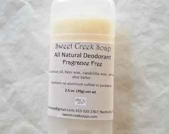 Natural Deodorant, Fragrance Free, 2.5 oz. Stick