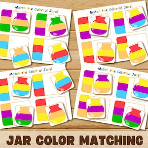 Jar Color Matching Activity for Kids, Toddler Color Sorting Game, Preschool Learning Printable, Montessori Busy Book Pages Resource