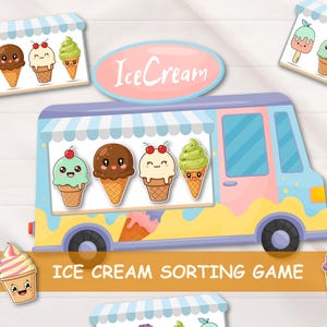 Ice Cream Sorting Game for Toddlers, Preschool Matching Activity, Cut and Paste Busy Book, Summer Printable PDF Learning