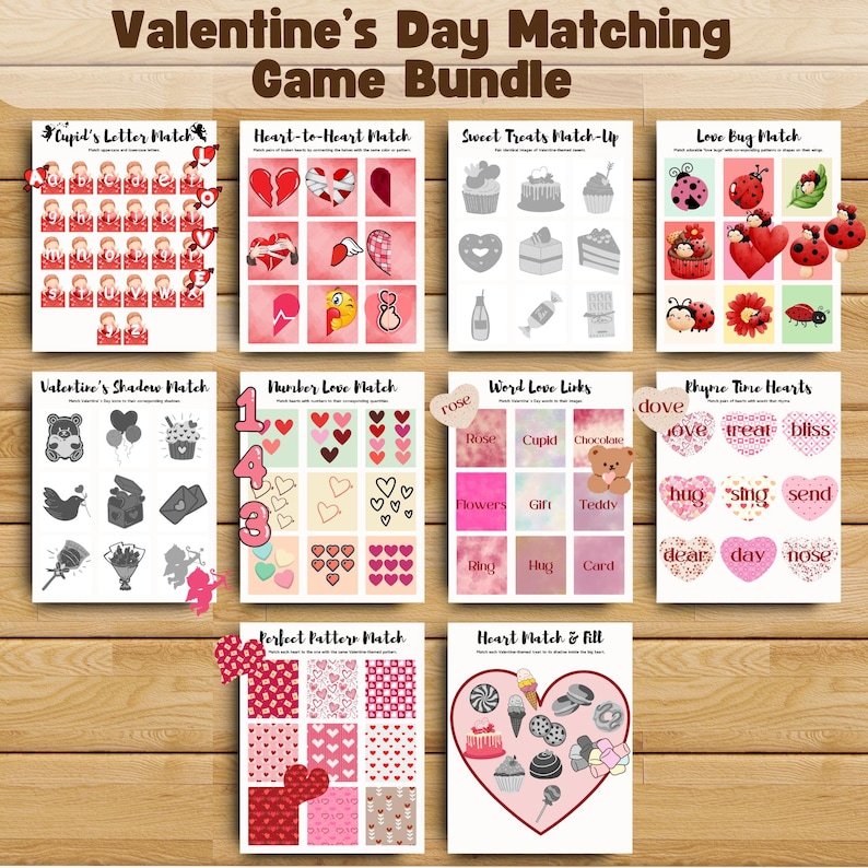 Valentine's Day Matching Game Bundle, Montessori Printable Activity ...