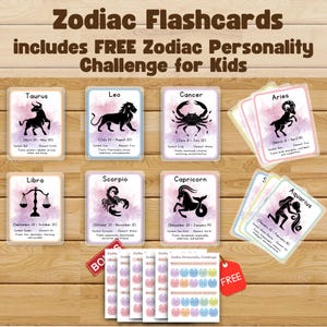 Zodiac Flashcards, 12 Printable Astrology Cards, Zodiac Signs Cards, Astrological Horoscope Signs, Montessori Homeschool Learning Resource