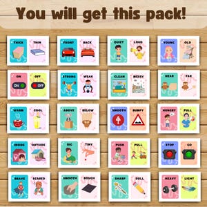 Opposites Matching Flashcards, Printable Vocabulary Activity, Pairing ...