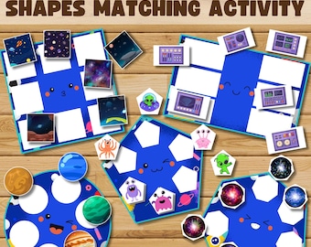 Outer Space Shapes Matching Activity, Toddler Learning Binder (PDF Pattern)