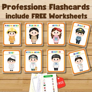 Flashcards de profissões e ocupações para crianças, cartões de aprendizagem infantil, cartões de carreira imprimíveis Montessori, download instantâneo, pré-escola
