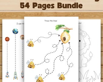 Preschool Line Tracing Worksheets, Line Trace Page Printable, Homeschool Busy Book, Kindergarten Curriculum, Pre Handwriting-Worksheet