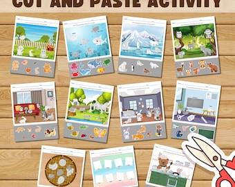 Montessori Cut and Paste Activity Bundle: Preschool Kindergarten Worksheets (PDF Download)