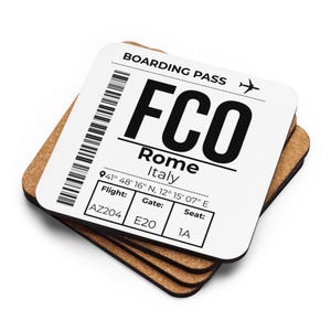 FCO Rome Fiumicino Airport Code Cork Backed Coaster, Aviation Gift, Travel Souvenir, Cabin Crew Pilot Gift