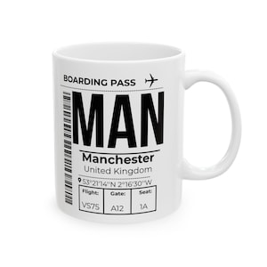 MAN Manchester IATA Airport Code Mug, Aviation Travel Souvenir, Flight Attendant Pilot Gift, Jetsetter Plane Geek Gift, Wanderlust Traveller