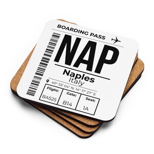 NAP Naples Airport Code Cork Backed Coaster, Aviation Gift, Travel Souvenir, Cabin Crew Pilot Gift