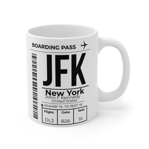 JFK New York Airport Code Mug, Aviation Travel Souvenir, Cabin Crew Pilot Gift