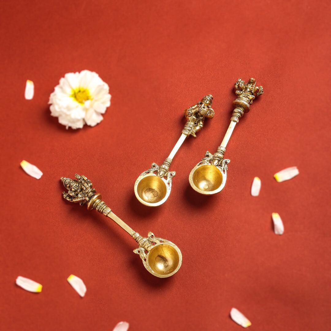Brass Pooja Ahuti Spoon Laxminarsimha Spoon, Religious Spoon, Ethnic ...