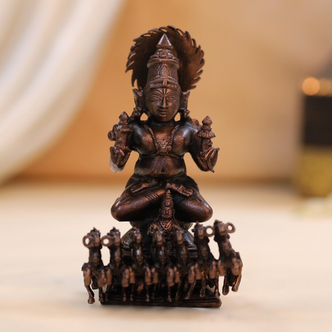 Copper Surya Rath Idol (4 Inch) Copper Lord Surya Dev Rath Idol With ...