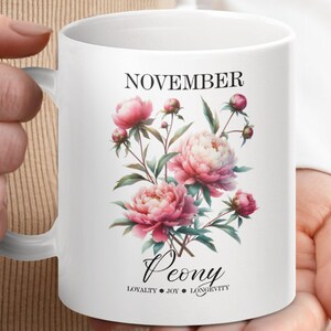 November Peony Mug, Peony Flower Mug, Floral Coffee Mug, Monthly Flower Mug, Birthday Gift Mug, Winter Mug, Botanical Mug, Lover Gift