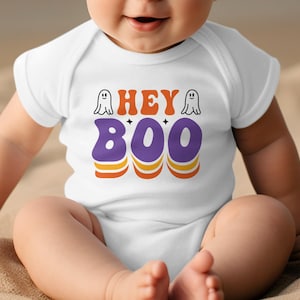 Hey Boo Halloween Bodysuit, Cute Ghost Baby Romper, Fun Halloween Baby Outfit, Spooky Season Infant Clothing, Baby Shower Gift