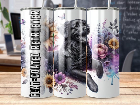 Flat-Coated Retriever Floral Tumbler — 20oz Insulated Skinny, UV Print, Matte Finish, Perfect Dog Mom Gift