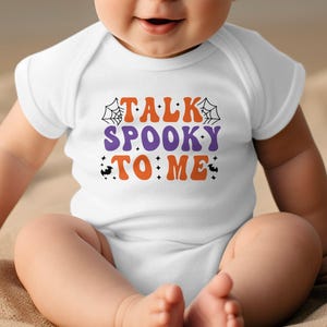 Funny Halloween Baby Bodysuit, Talk Spooky To Me Baby Apparel, Cute Halloween Outfit, Halloween Baby Shower Gift, Newborn Halloween Clothing