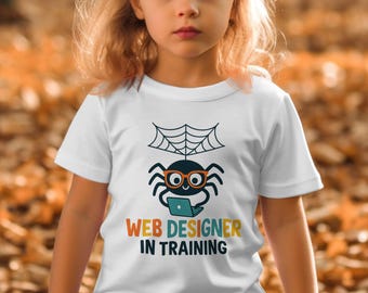 Bonita camiseta de diseñador web en prácticas, divertida camiseta con gráficos para niños, regalo para programador, adorable camiseta con humor geek, ropa tecnológica infantil