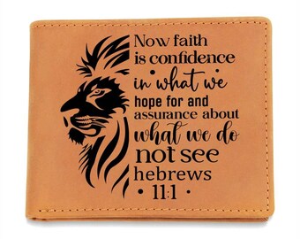 Hebrews 11:1 Leather Wallet for Men – Faith & Hope Christian Wallet, Bible Verse Bifold Gift, Religious Gift for Dad or Husband