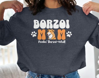 Magliette per mamme di Borzoi, regalo per amanti dei cani, abbigliamento divertente per Borzoi, magliette con la scritta "Feeling Borzoi", magliette con la razza del cane, idea regalo per Borzoi