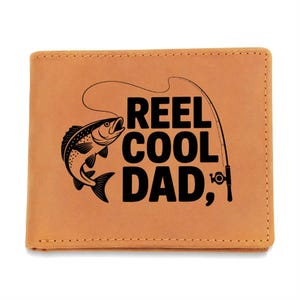 Cartera Reel Cool Dad • Divertido regalo de pesca para papá • Cartera plegable de cuero de grano completo • Regalo del Día del Padre para papá pescador