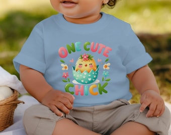 Un joli t-shirt graphique avec un poussin, un adorable t-shirt de Pâques, un joli t-shirt avec un poussin, une chemise graphique printanière, des manches longues amusantes et colorées