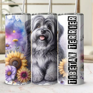 Tibetan Terrier Dog Art Tumbler, Floral Dog Lover Gift, Cute Pet Illustration, Colorful Tumbler, Custom Dog Print Tumbler
