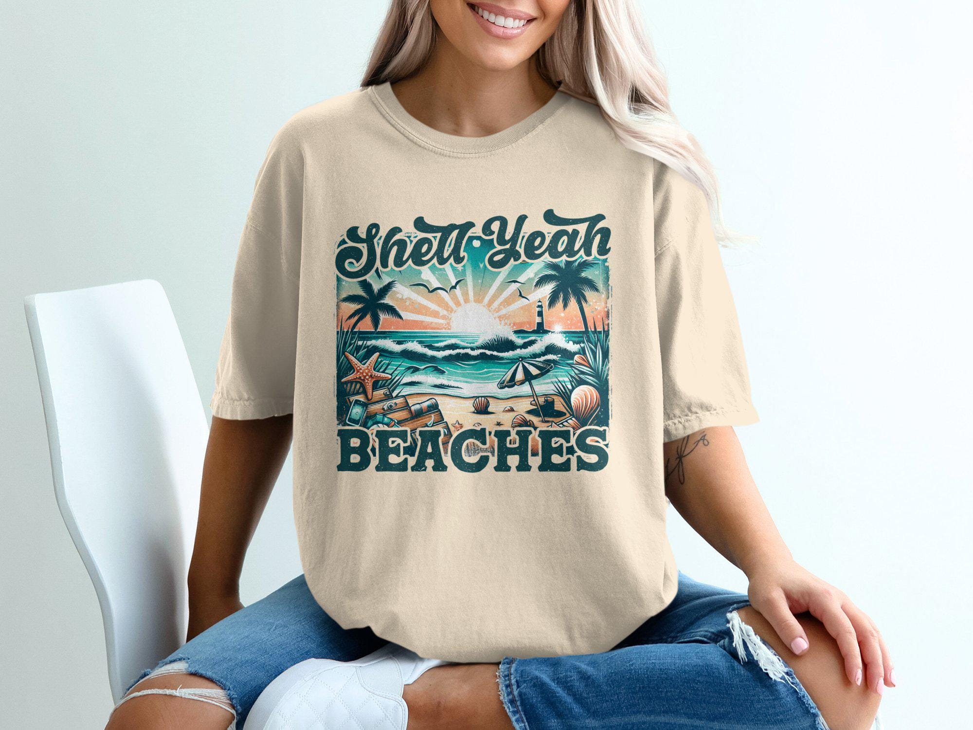 Vintage Sunset Beach T-shirt: Shell Yeah Beaches - Ocean Lover