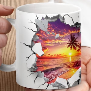 Tropical Sunset Beach Mug, Ocean Sunset Coffee Cup, Beach Sunrise Tea Mug, Coastal Scene Mug, Relaxing Morning Cup, Island Vibes Mug