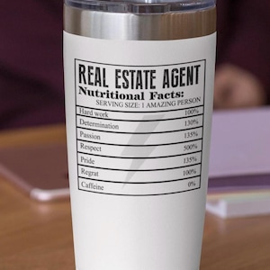 Informações Nutricionais Imobiliárias Copo Térmico – 20oz | Presente Engraçado para Corretores e Agentes Imobiliários