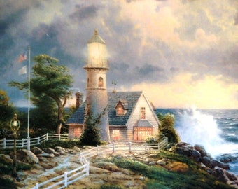 Listing 792 Is A A Light In The Storm Framed Thomas Kinkade