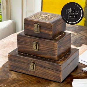 Handcrafted Mango Wood Tea Box: Rustic Carved Organizer with Latch