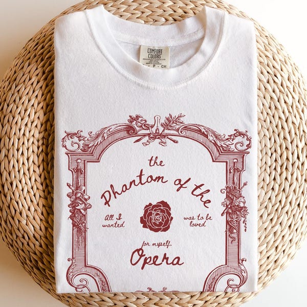 Comfort Colors Phantom of the Opera T-Shirt | Gaston Leroux Novel Shirt | Red Rose Design