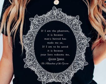 Phantom of the Opera Shirt, Gaston Leroux 1909 Novel T-Shirt, Lace Design, Dark Romance Valentine's Day Shirt