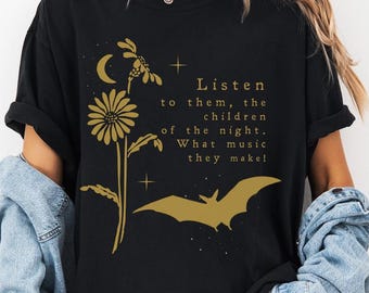Dracula Children of the Night Comfort Colors T-Shirt | Bram Stoker Quote What Music They Make | Bat and Moon Design