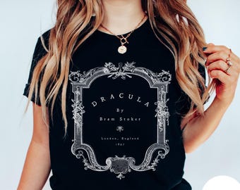 Dracula Victorian Horror T-Shirt, Bram Stoker, Count Dracula, Gothic Horror, Dark Academia, Literary Halloween, Vampire Transylvania Shirt