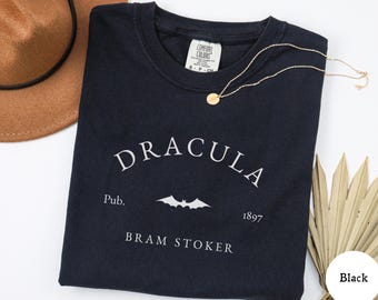 Dracula by Bram Stoker Victorian Horror T-Shirt, Gothic Spooky Novel Shirt, Dark Academia Vampire Bat Tshirt, Comfort Colors Halloween Top