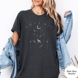 Artemis Greek Goddess Shirt, Celestial Aesthetic, Greek Mythology Tshirt, Mythological Shirt, Olympian, Starlight Moon Core, Hunter Goddess image 2
