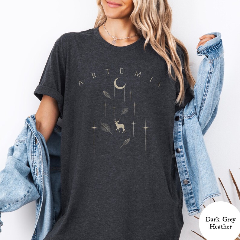 Artemis Greek Goddess Shirt, Celestial Aesthetic, Greek Mythology Tshirt, Mythological Shirt, Olympian, Starlight Moon Core, Hunter Goddess image 2