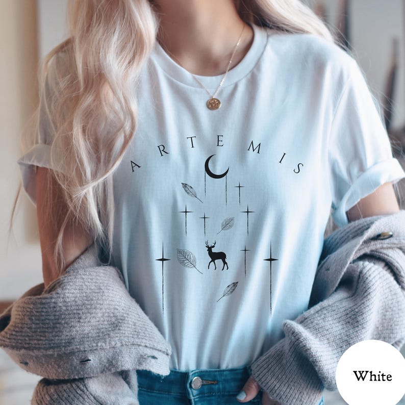 Artemis Greek Goddess Shirt, Celestial Aesthetic, Greek Mythology Tshirt, Mythological Shirt, Olympian, Starlight Moon Core, Hunter Goddess image 3
