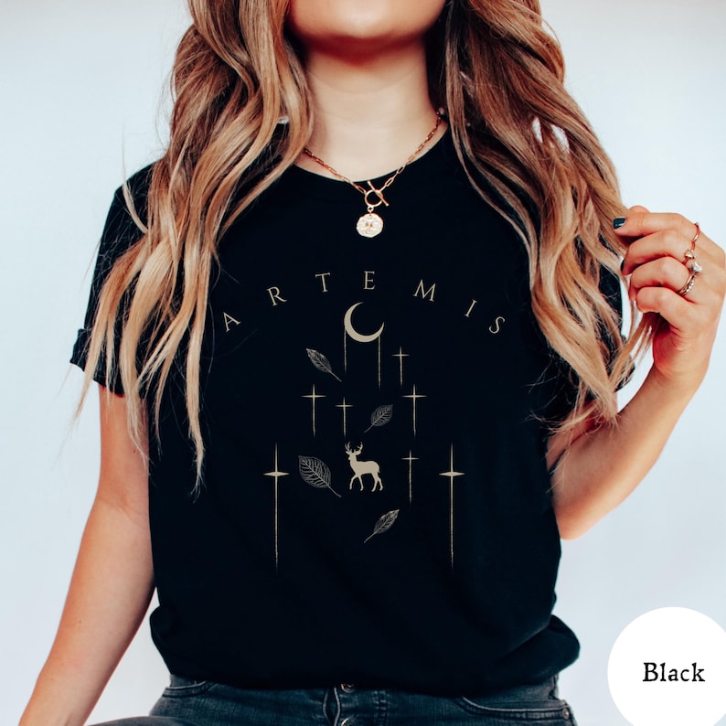 Artemis Greek Goddess Shirt, Celestial Aesthetic, Greek Mythology Tshirt, Mythological Shirt, Olympian, Starlight Moon Core, Hunter Goddess image 1