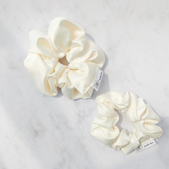 Ivory Satin Handmade Scrunchie Hair Tie Accessories - Etsy display picture 1