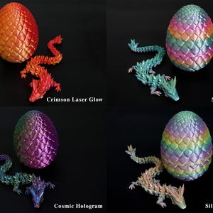 Pu&ograve; includere: Quattro set di uova e figurine di drago fantasy. I set includono Crimson Laser Glow, Silk Candy, Cosmic Hologram e Silk Rainbow. Ogni set presenta un uovo di drago e una figurina di drago abbinata, tutti in colori vivaci.