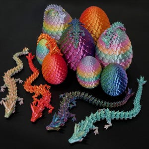 3D Printed Dragon Egg, Articulated Dragon Figurine, 3D Model, Housewarming Gift, Adorable Flexi Dragon, Children&#39;s Day Gifts