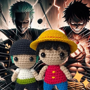 Duo One Piece Pirates Monkey D Luffy & zoro Pattern Bundle (removable bandana) - 2 in 1 PDF Crochet Pattern